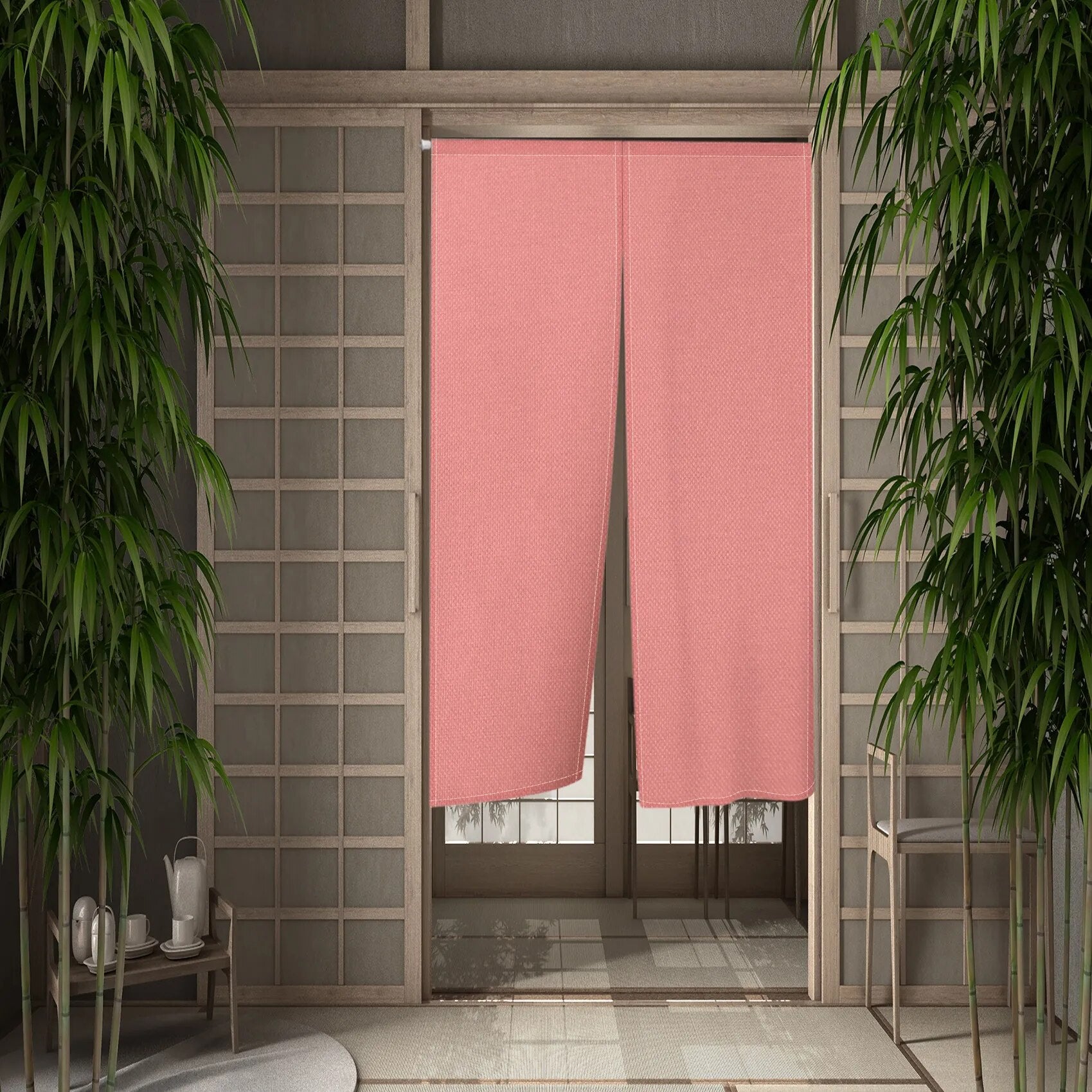 SkandiShop Solid Color Beige Japanese Simple Half-curtain Kitchen Porch Corridor Bedroom Drape Hanging Curtain Restaurant Door Screen Decor